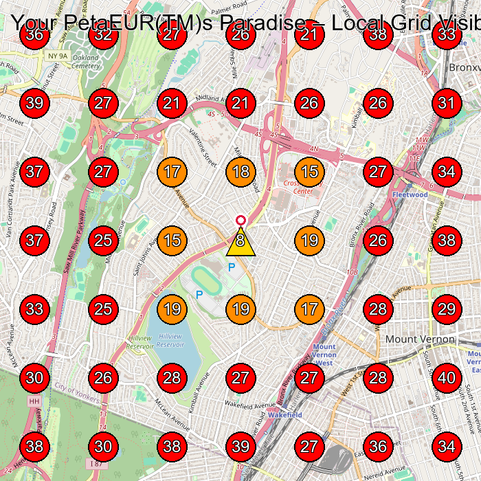Your PetaEUR(TM)s Paradise GeoGrid visibility map for Pet Groomer in Bronx